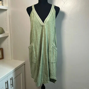 Anthropologie Daily Practice The Carlie VNeck Mini Green Cotton Dress Medium